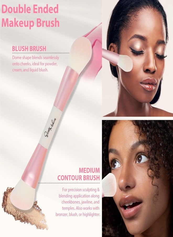 START MAKERS Makeup Brushes 5Pcs Dual Ended Pink Makeup Brush Set for Foundation Blush Bronzer Concealer Contour Powder Highlight Eyebrow Eyeshadow Blending, Travel Makeup Brushes with Bag - Image 4